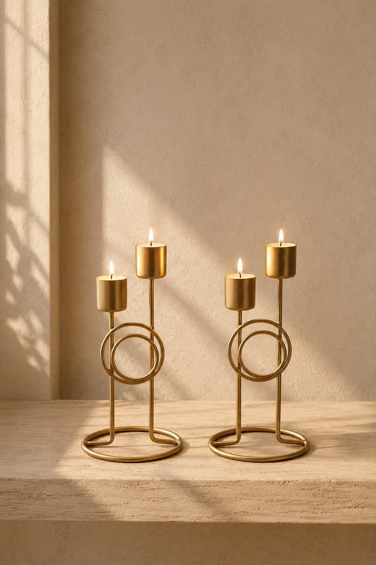 Gold Geometric Ring Double Candle Holder Set AH-186 Moradabad